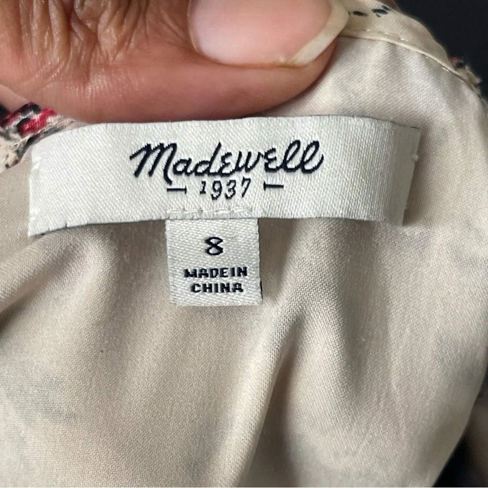 MADEWELL | Beige Floral Print Silk Sleeveless Dress Sz 8 - Picture 9 of 11